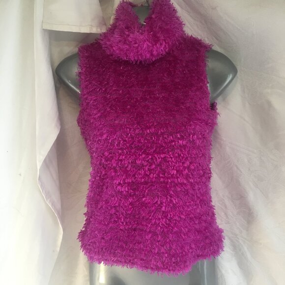 Brody 1990s Purple Fuzzy Fluffy Sleeveless Top Sz S Turtleneck Vintage Fuscia - Picture 1 of 9